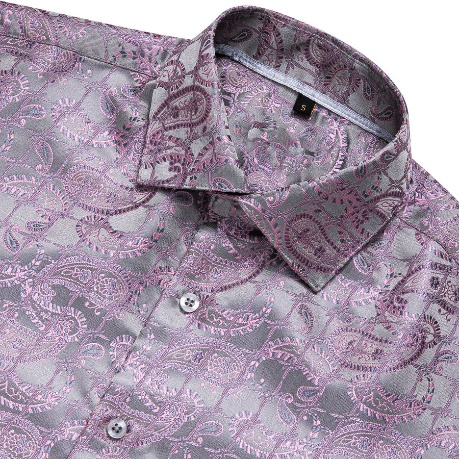 Silver Pink Paisley Silk Dress Shirt shirt    - Sophisticated Gentlemen
