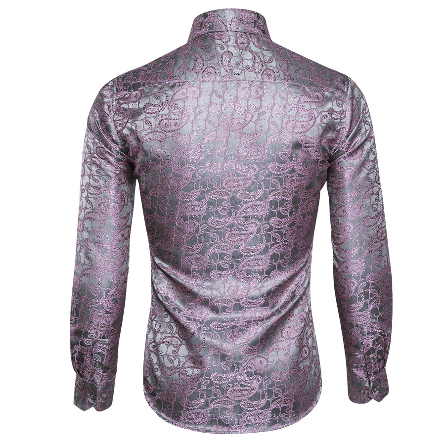 Silver Pink Paisley Silk Dress Shirt shirt    - Sophisticated Gentlemen