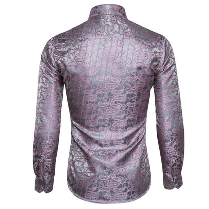 Silver Pink Paisley Silk Dress Shirt shirt    - Sophisticated Gentlemen