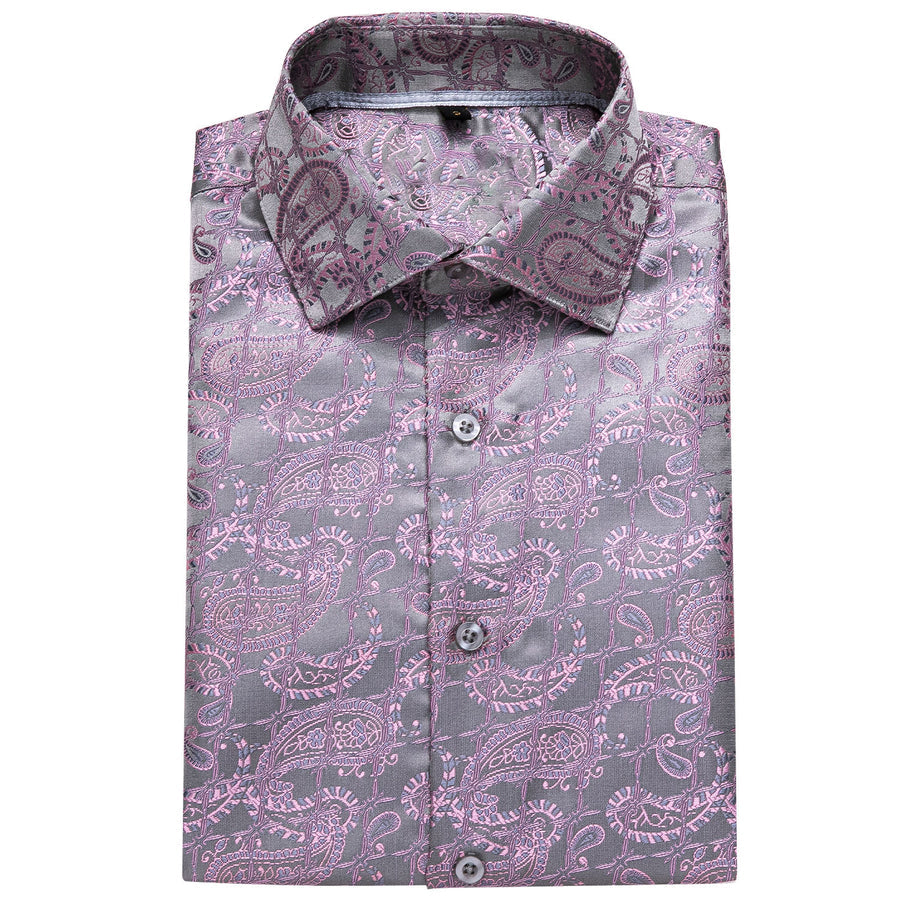 Silver Pink Paisley Silk Dress Shirt shirt    - Sophisticated Gentlemen