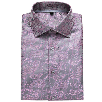Silver Pink Paisley Silk Dress Shirt shirt    - Sophisticated Gentlemen