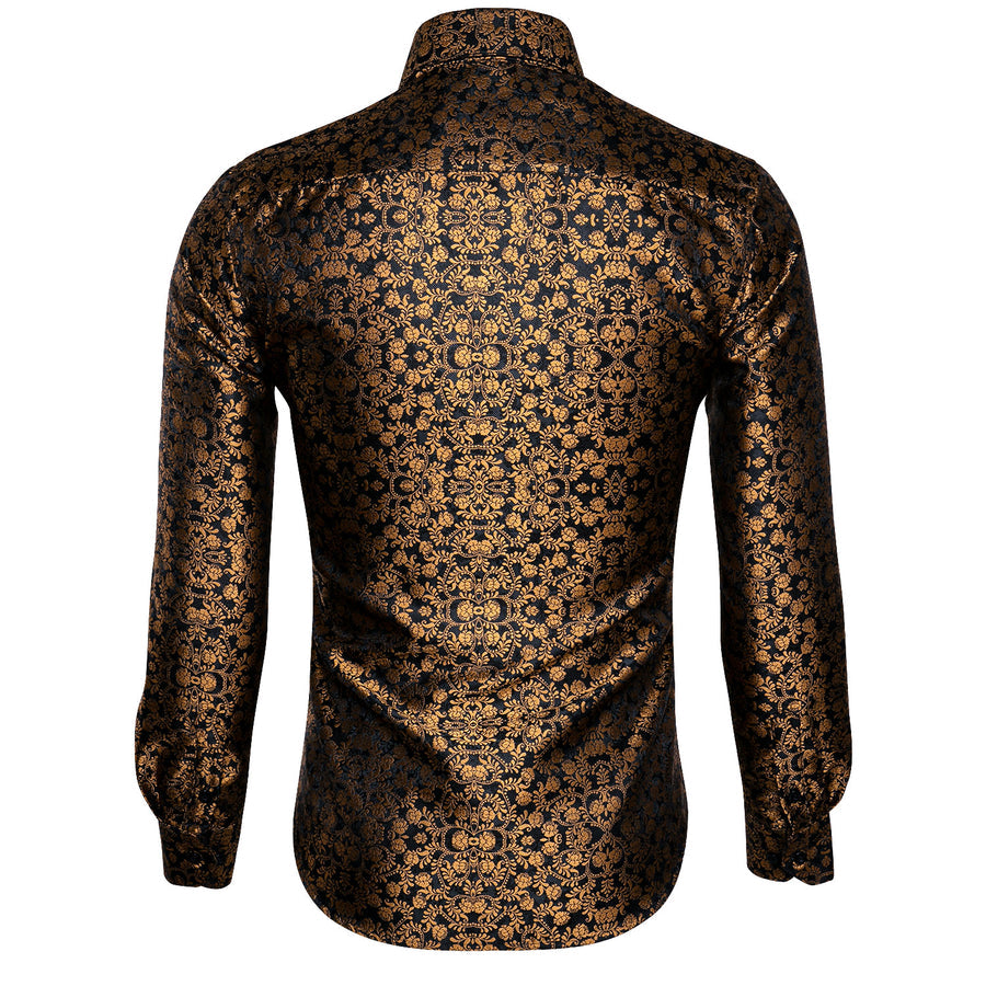 Black Golden Floral Silk Dress Shirt shirt    - Sophisticated Gentlemen