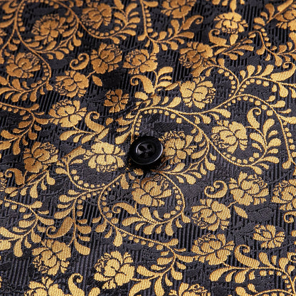 Black Golden Floral Silk Dress Shirt shirt    - Sophisticated Gentlemen