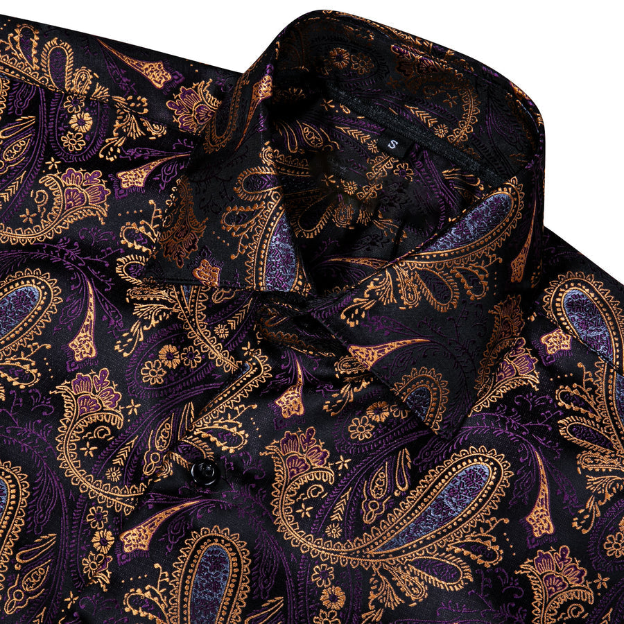 Purple Brown Paisley Silk Dress Shirt shirt    - Sophisticated Gentlemen