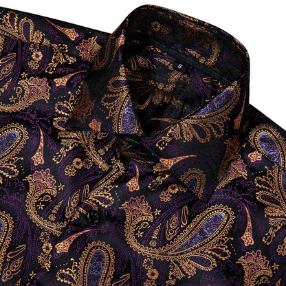 Purple Brown Paisley Silk Dress Shirt shirt    - Sophisticated Gentlemen