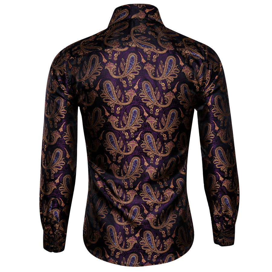 Purple Brown Paisley Silk Dress Shirt shirt    - Sophisticated Gentlemen