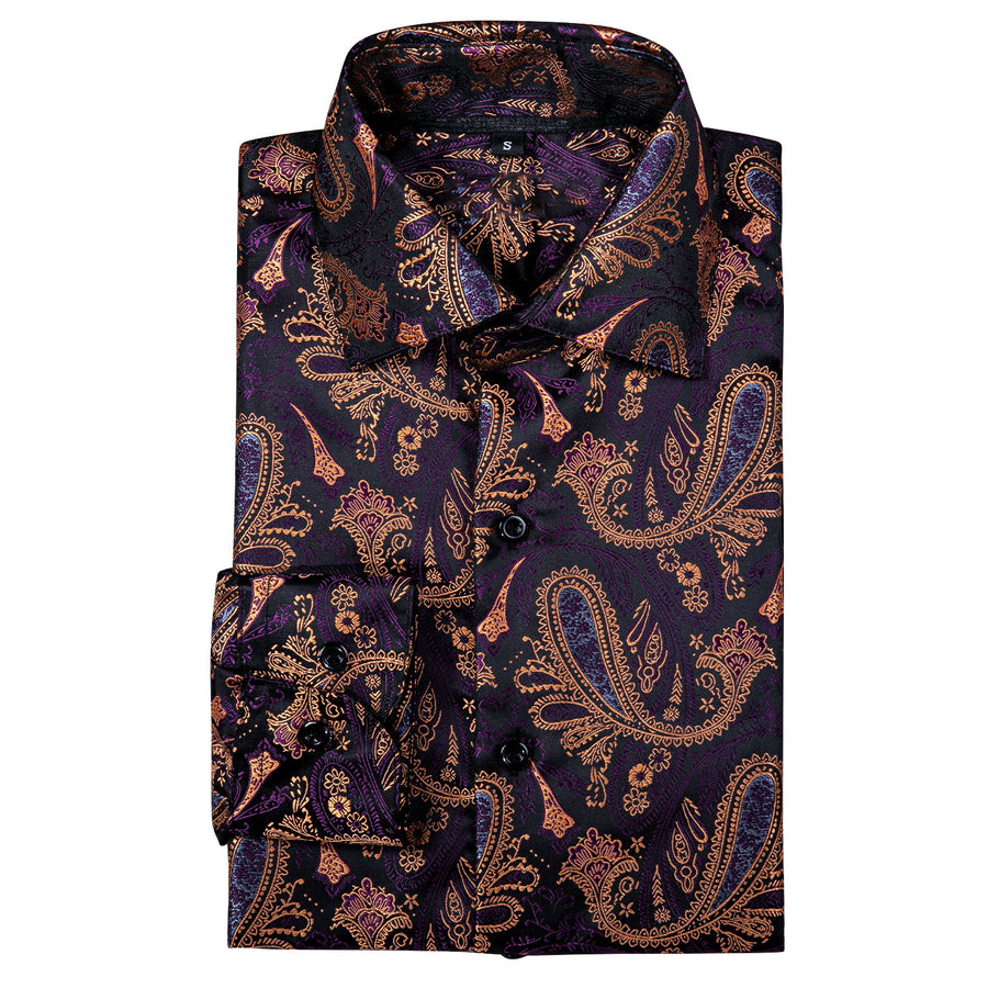 Purple Brown Paisley Silk Dress Shirt shirt    - Sophisticated Gentlemen