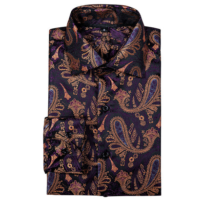 Purple Brown Paisley Silk Dress Shirt shirt    - Sophisticated Gentlemen