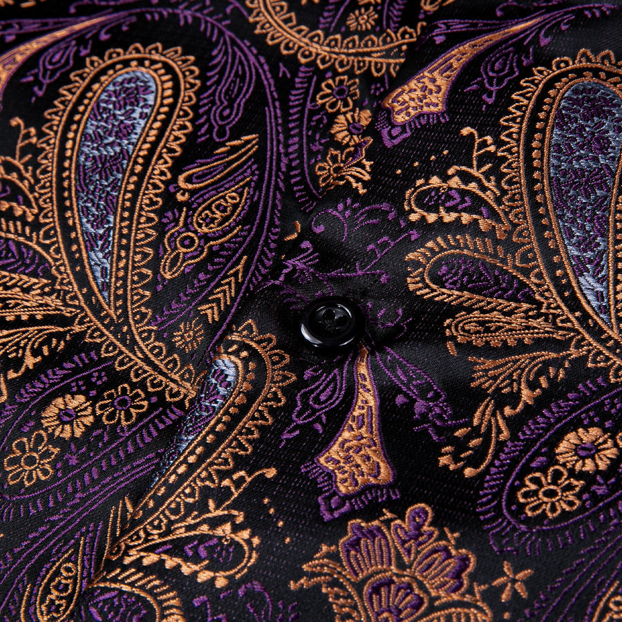 Purple Brown Paisley Silk Dress Shirt shirt    - Sophisticated Gentlemen