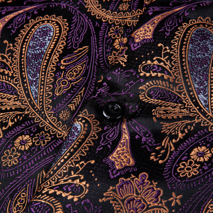 Purple Brown Paisley Silk Dress Shirt shirt    - Sophisticated Gentlemen