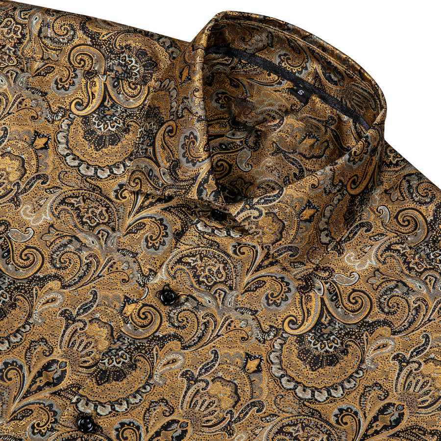 Brownish Yellow Paisley Silk Dress Shirt shirt    - Sophisticated Gentlemen