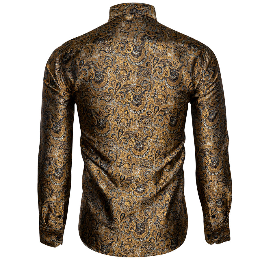 Brownish Yellow Paisley Silk Dress Shirt shirt    - Sophisticated Gentlemen