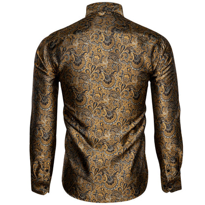 Brownish Yellow Paisley Silk Dress Shirt shirt    - Sophisticated Gentlemen