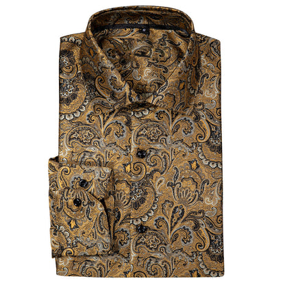 Brownish Yellow Paisley Silk Dress Shirt shirt    - Sophisticated Gentlemen