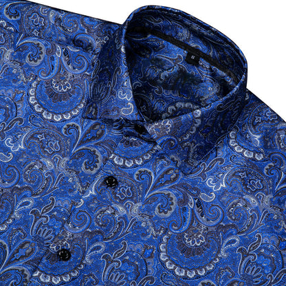 Royal Blue Paisley Dress Shirt shirt    - Sophisticated Gentlemen