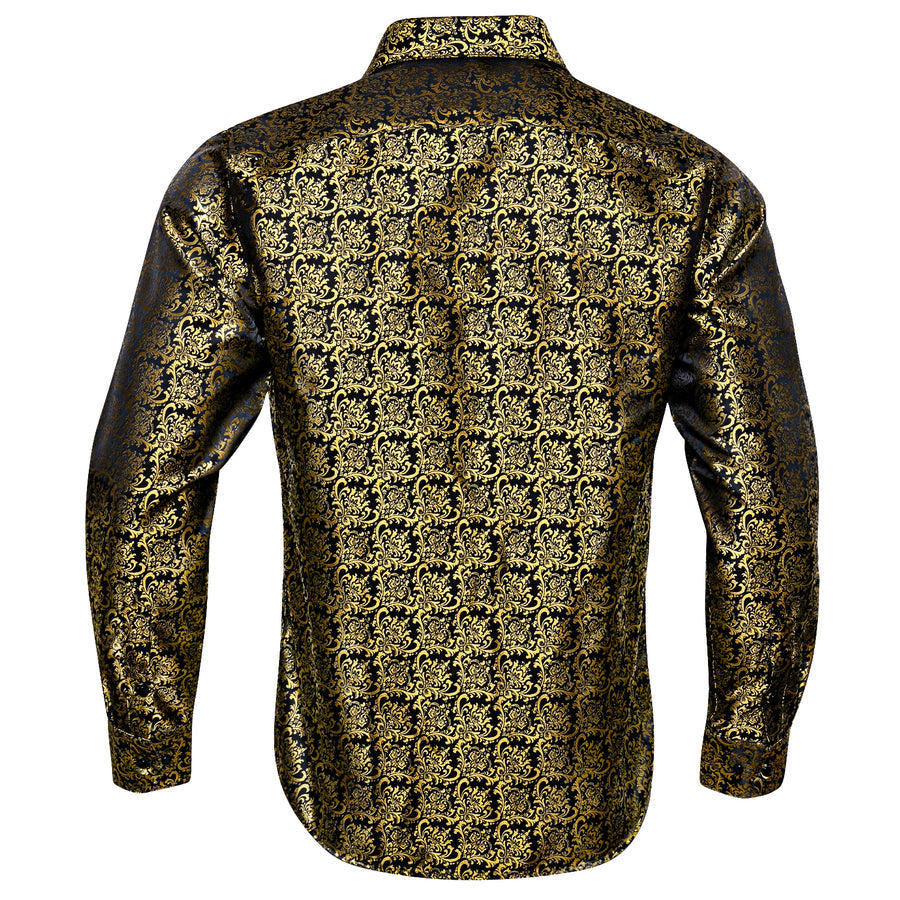 Golden Black Novelty Silk Dress Shirt shirt    - Sophisticated Gentlemen