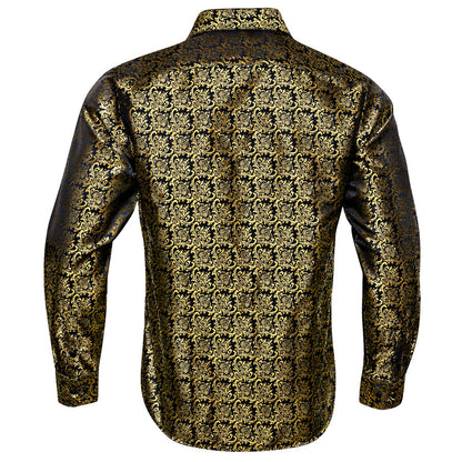 Golden Black Novelty Silk Dress Shirt shirt    - Sophisticated Gentlemen