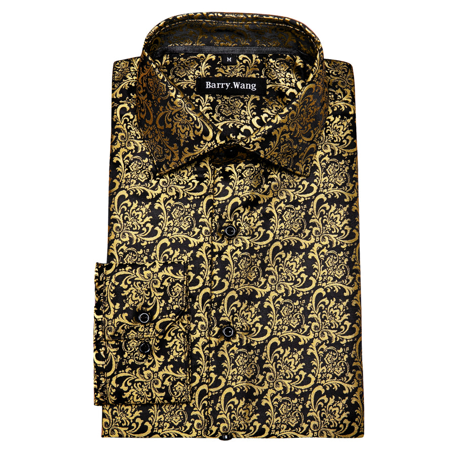 Golden Black Novelty Silk Dress Shirt shirt    - Sophisticated Gentlemen