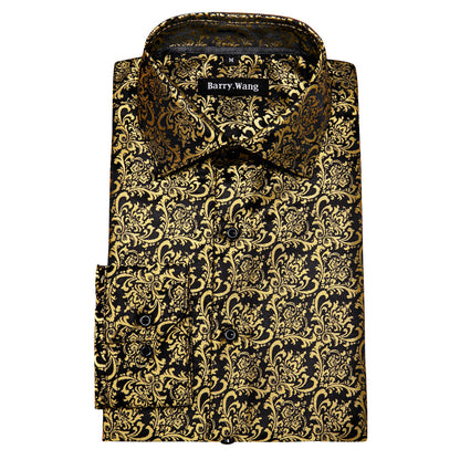 Golden Black Novelty Silk Dress Shirt shirt    - Sophisticated Gentlemen