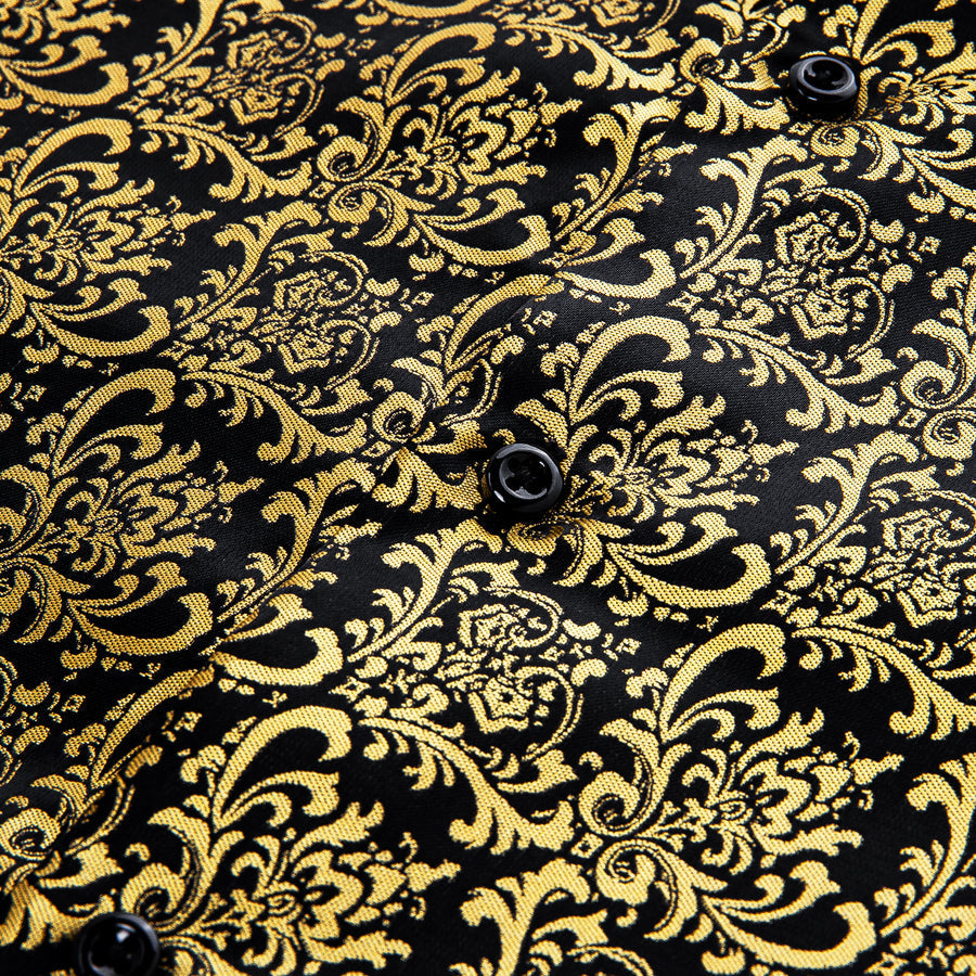 Golden Black Novelty Silk Dress Shirt shirt    - Sophisticated Gentlemen
