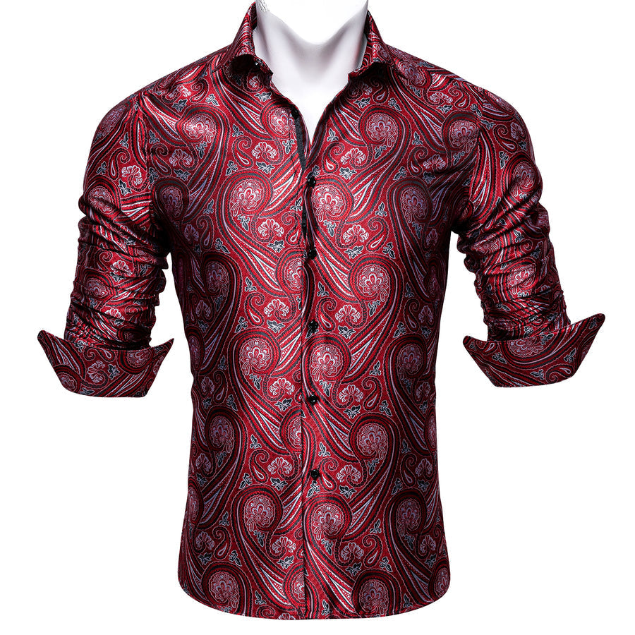 Red Paisley Silk Men's Dress Shirt shirt    - Sophisticated Gentlemen