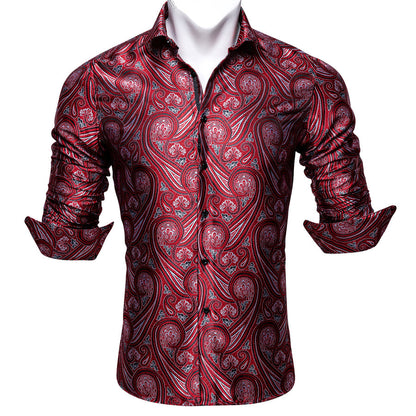 Red Paisley Silk Men's Dress Shirt shirt    - Sophisticated Gentlemen