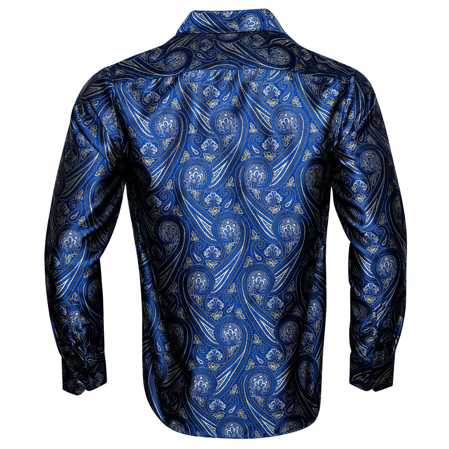 Blue Paisley Silk Men's Dress Shirt shirt    - Sophisticated Gentlemen