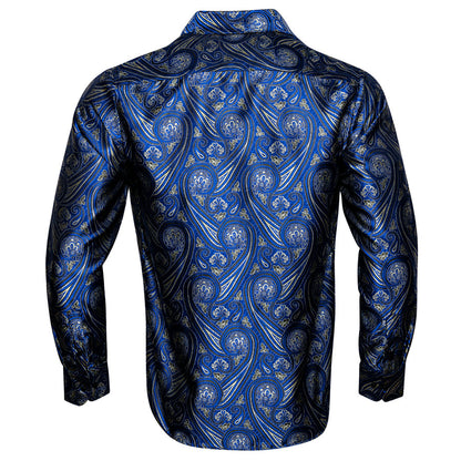 Blue Paisley Silk Men's Dress Shirt shirt    - Sophisticated Gentlemen