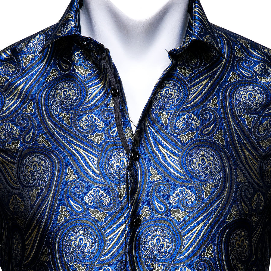 Blue Paisley Silk Men's Dress Shirt shirt    - Sophisticated Gentlemen