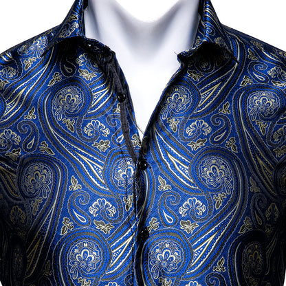 Blue Paisley Silk Men's Dress Shirt shirt    - Sophisticated Gentlemen