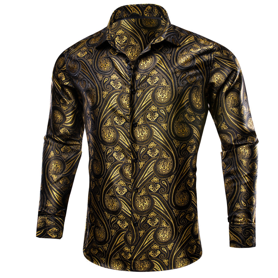 Black Yellow Paisley Silk Dress Shirt shirt    - Sophisticated Gentlemen