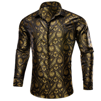Black Yellow Paisley Silk Dress Shirt shirt    - Sophisticated Gentlemen