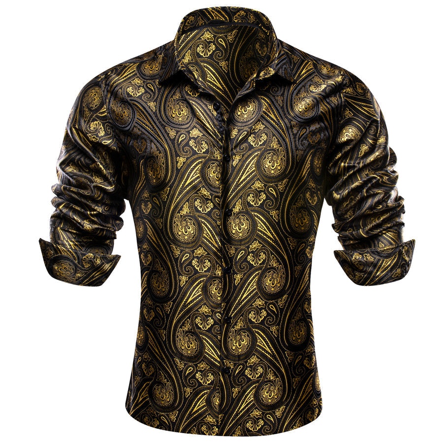Black Yellow Paisley Silk Dress Shirt shirt    - Sophisticated Gentlemen