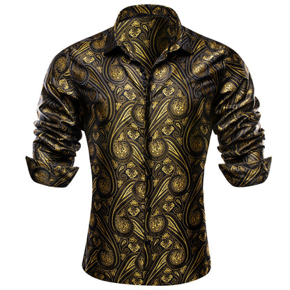 Black Yellow Paisley Silk Dress Shirt shirt    - Sophisticated Gentlemen