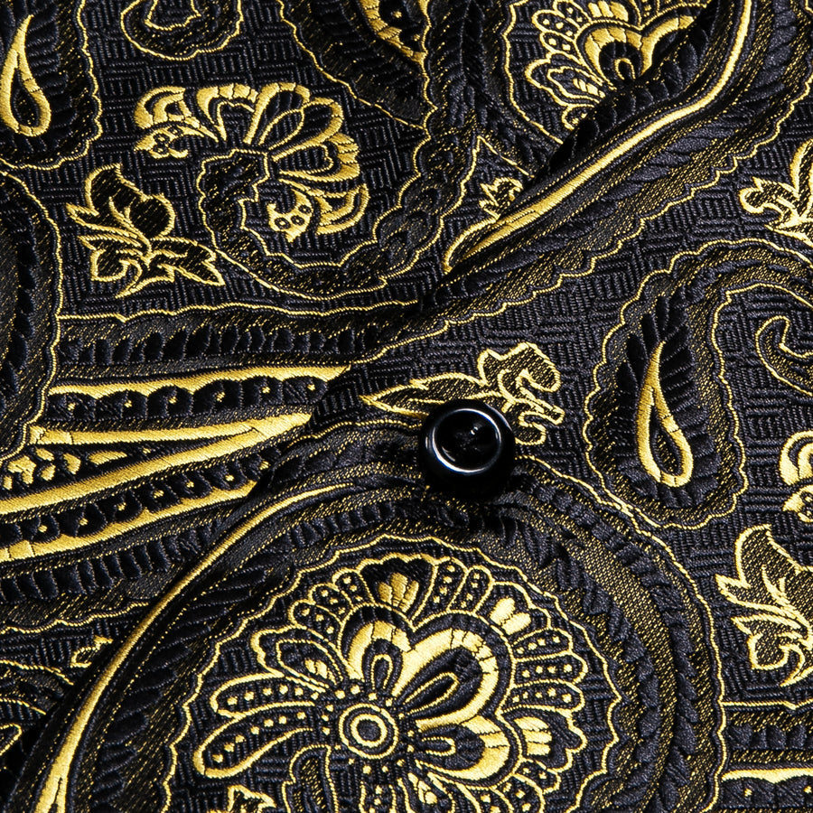 Black Yellow Paisley Silk Dress Shirt shirt    - Sophisticated Gentlemen