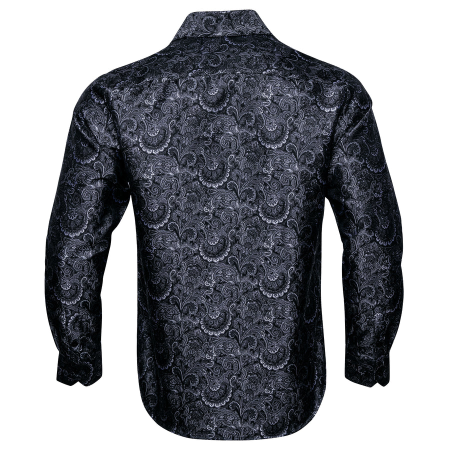 Black Floral Silk Dress Shirt shirt    - Sophisticated Gentlemen