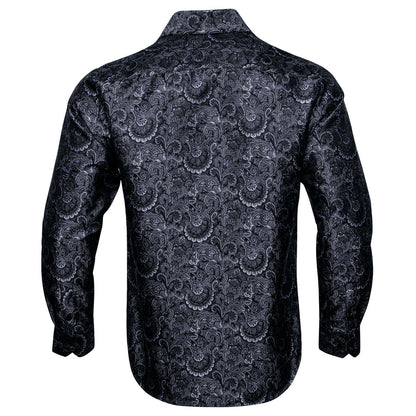 Black Floral Silk Dress Shirt shirt    - Sophisticated Gentlemen