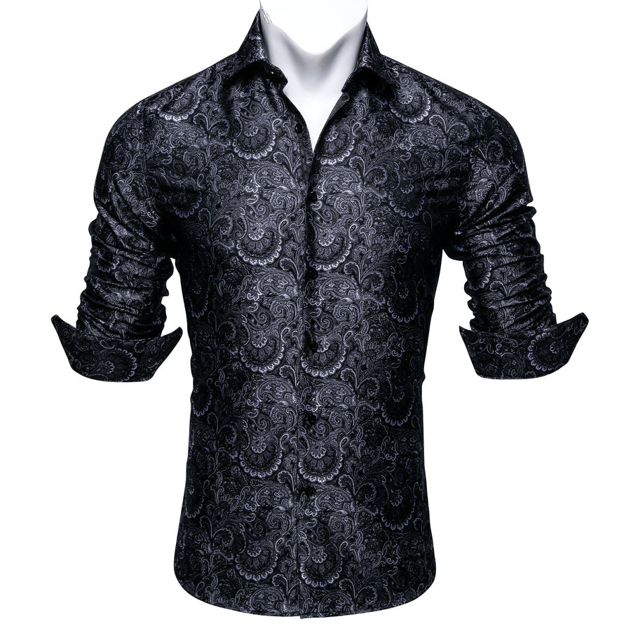 Black Floral Silk Dress Shirt shirt    - Sophisticated Gentlemen