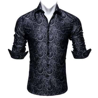 Black Floral Silk Dress Shirt shirt    - Sophisticated Gentlemen