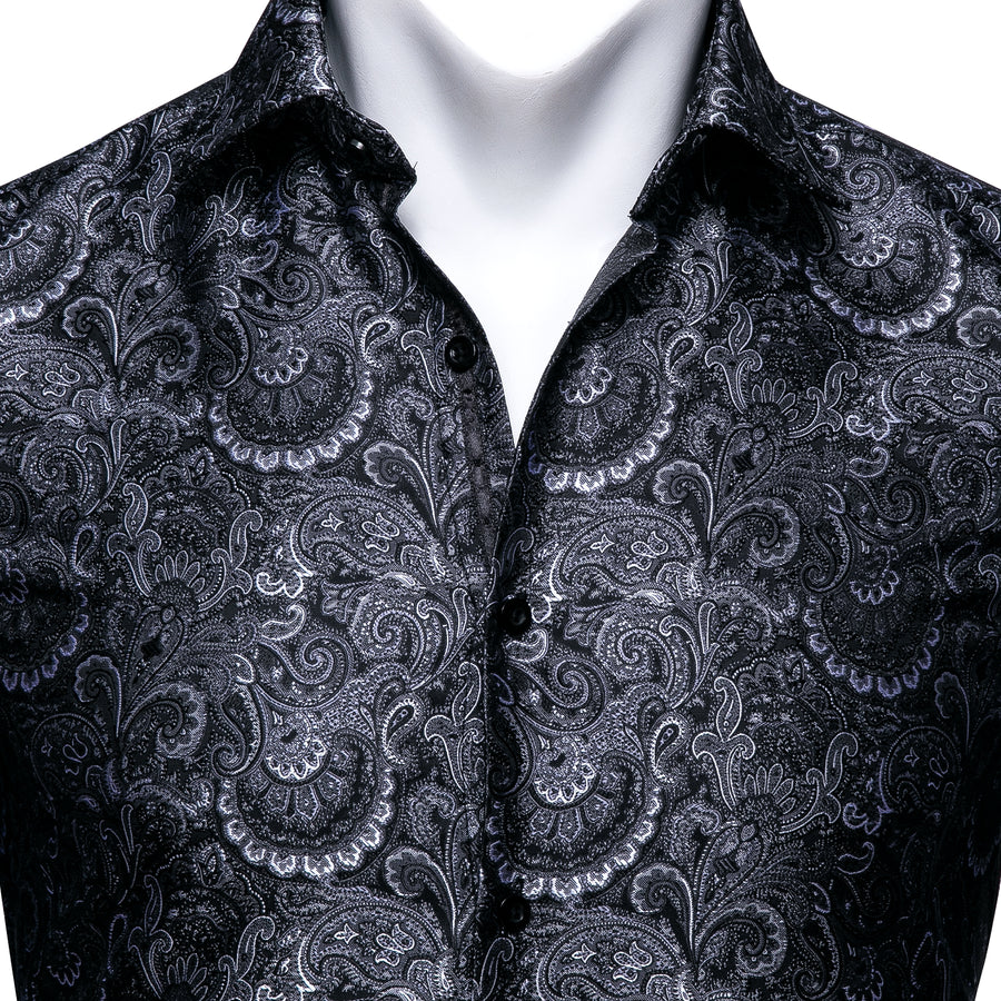 Black Floral Silk Dress Shirt shirt    - Sophisticated Gentlemen