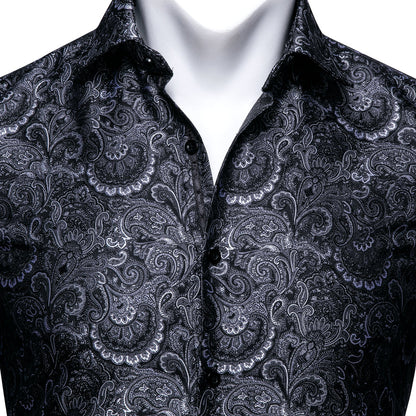 Black Floral Silk Dress Shirt shirt    - Sophisticated Gentlemen