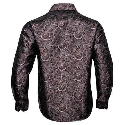 Red Brown Floral Silk Dress Shirt shirt    - Sophisticated Gentlemen