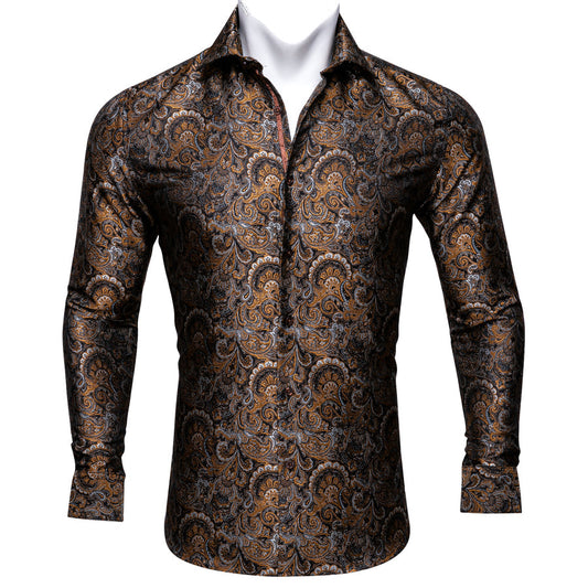 Golden Floral Silk Dress Shirt shirt S   - Sophisticated Gentlemen