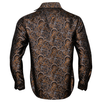 Golden Floral Silk Dress Shirt shirt    - Sophisticated Gentlemen