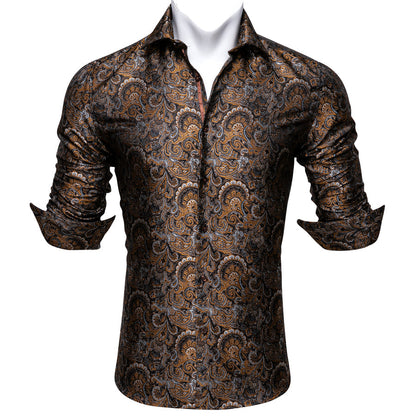 Golden Floral Silk Dress Shirt shirt    - Sophisticated Gentlemen