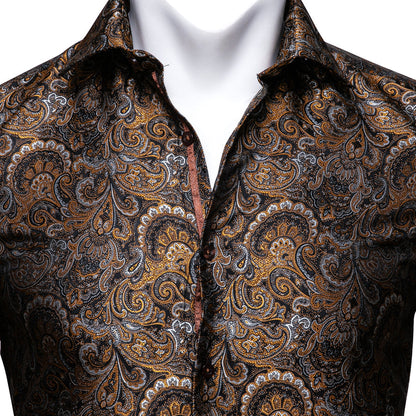 Golden Floral Silk Dress Shirt shirt    - Sophisticated Gentlemen