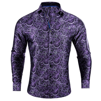 Purple Floral Silk Dress Shirt shirt S   - Sophisticated Gentlemen