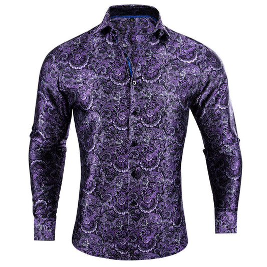 Purple Floral Silk Dress Shirt shirt S   - Sophisticated Gentlemen