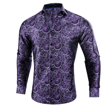 Purple Floral Silk Dress Shirt shirt    - Sophisticated Gentlemen