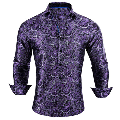Purple Floral Silk Dress Shirt shirt    - Sophisticated Gentlemen